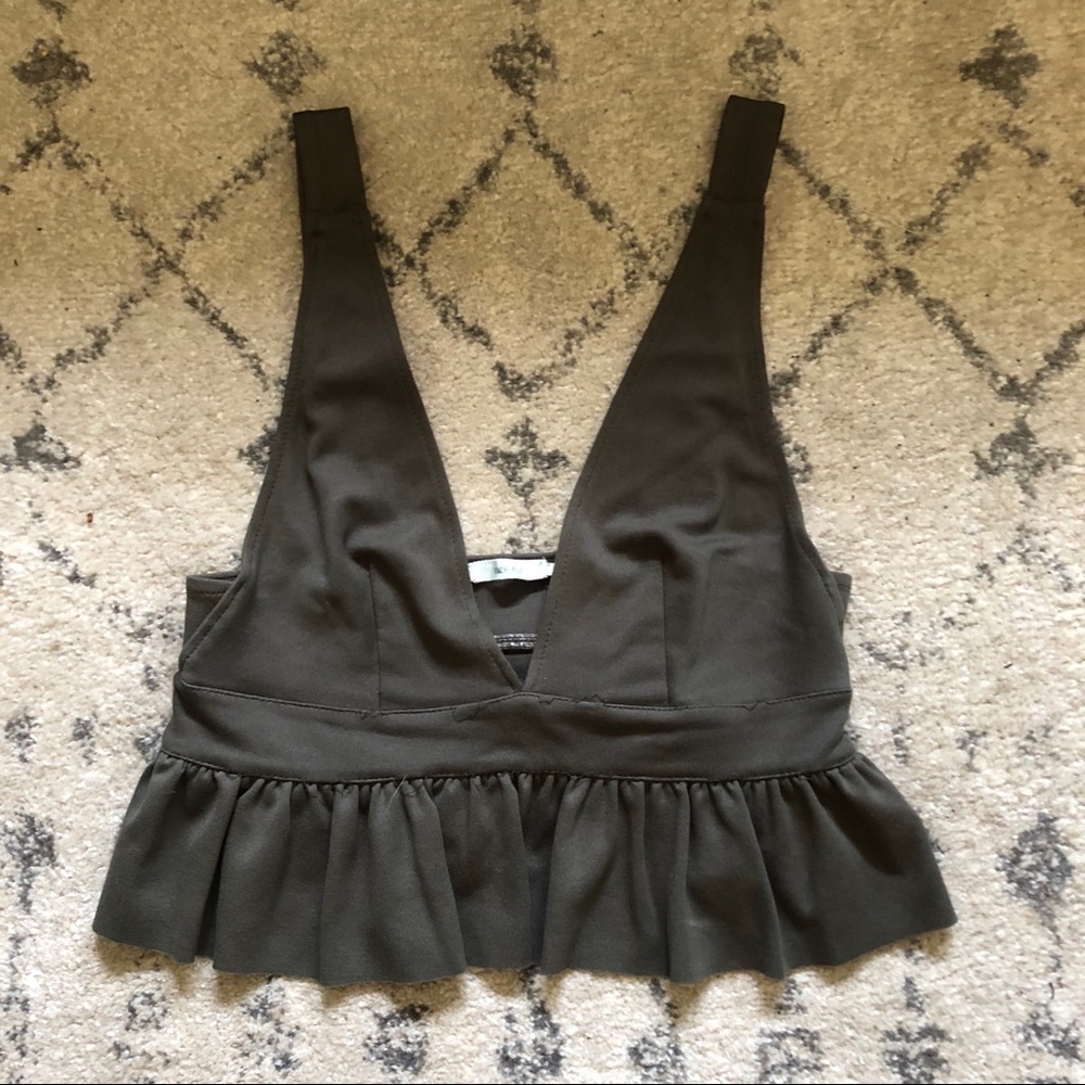 Kimchi Blue Army Green Deep V Crop Top - XS